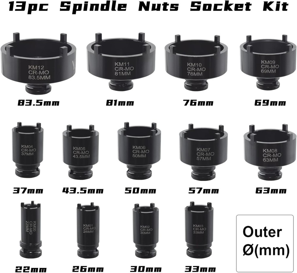 Yuesstloo 13 PCS Spindle Nuts Socket Kit Ball Joints Axle Locknut Remove Install