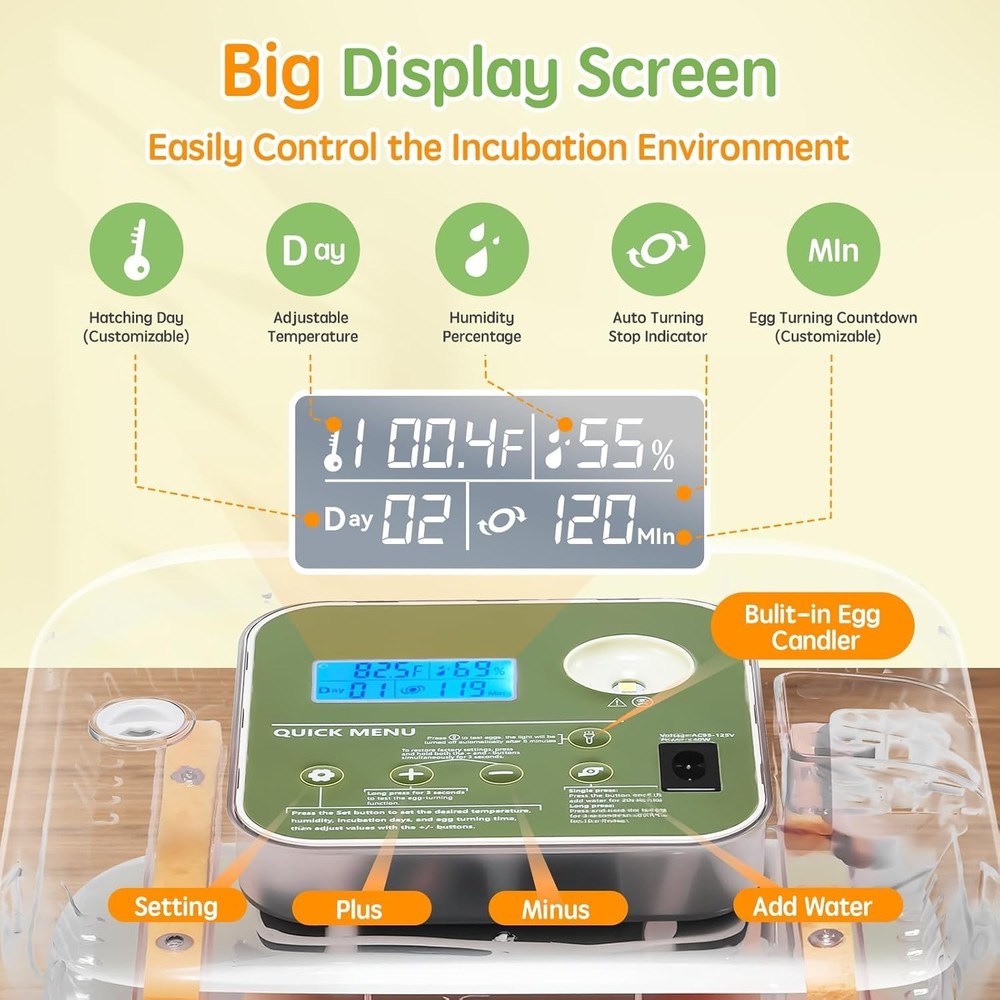 Incubator for Hatching Eggs Automatic Humidity and Temperature Control 12 Egg...