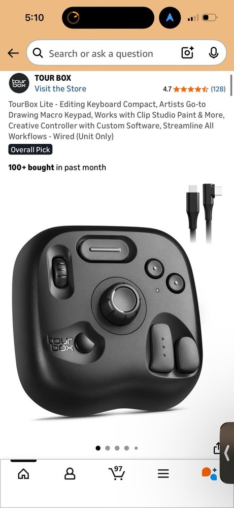 TourBox Lite Editing Keyboard Wired Black Macro Keypad Custom Software