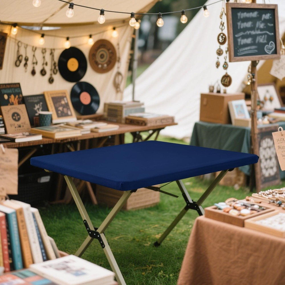 Square Elastic Fitted Tablecloth, Windproof Polyester Table Cover, Scratch Re...
