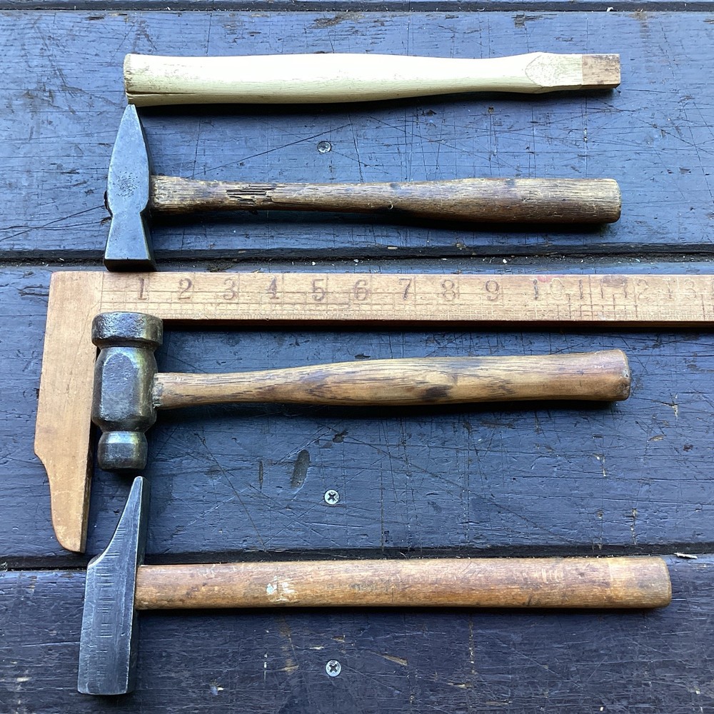 Group of three blacksmith forging & finishng hammers