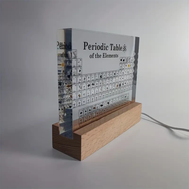 Wood Base Periodic Table with Real Elements Display With LED Acrylic