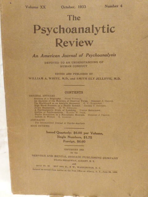 Psychoanalytic Review - Oct. 1933 Volume XX, No.4
