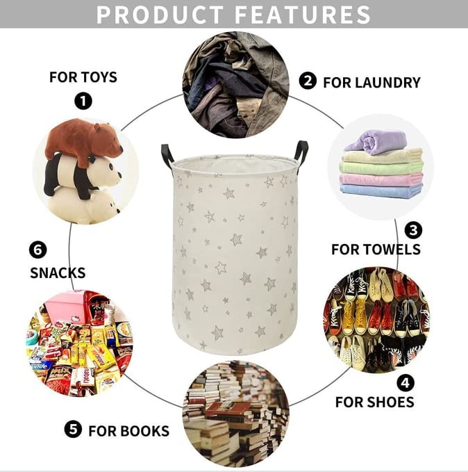 HUAYEE Round Star Pattern Laundry Hamper Storage Basket Fabric Material Stora...