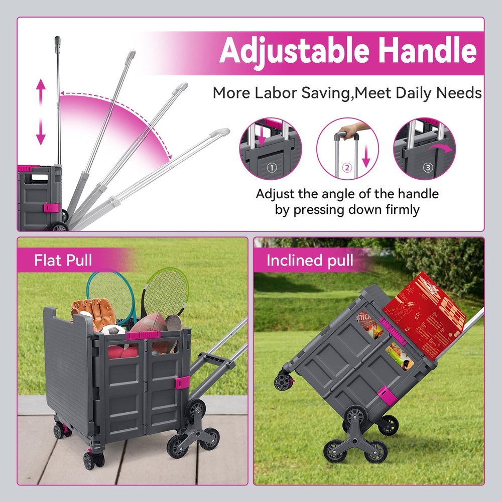 Foldable Utility Cart Portable Crate Rolling Dolly with Telescopic Handle Can