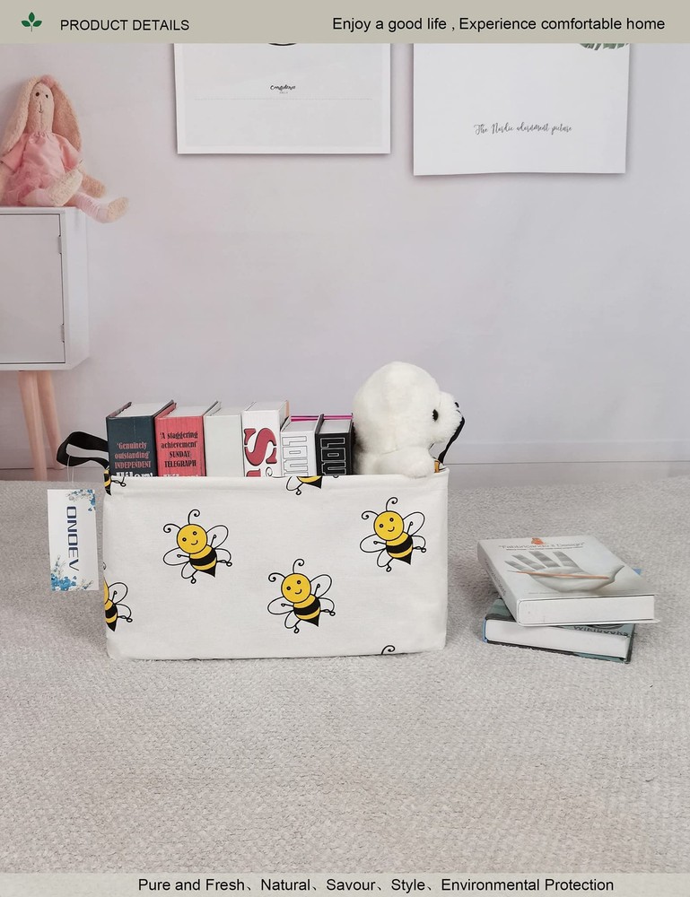 Rectangular Bee Storage Basket,Collapsible Storage Bin for Nursery,Cute Bee S...