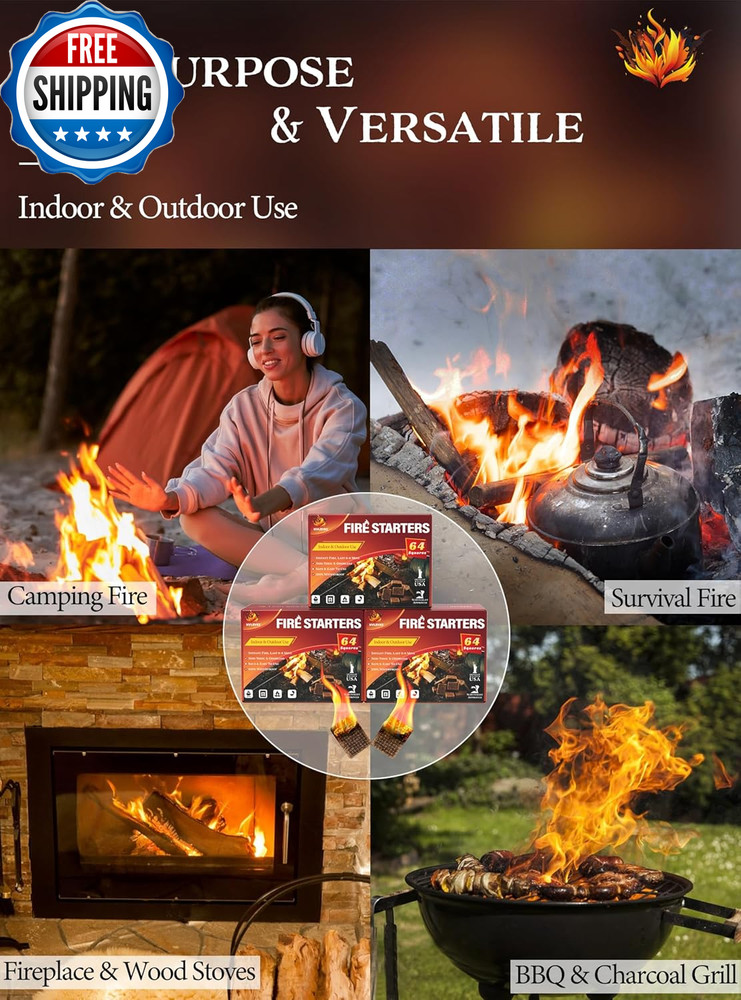 Fire Starter Squares 192 Natural & Odourless Firestarters Cubes...