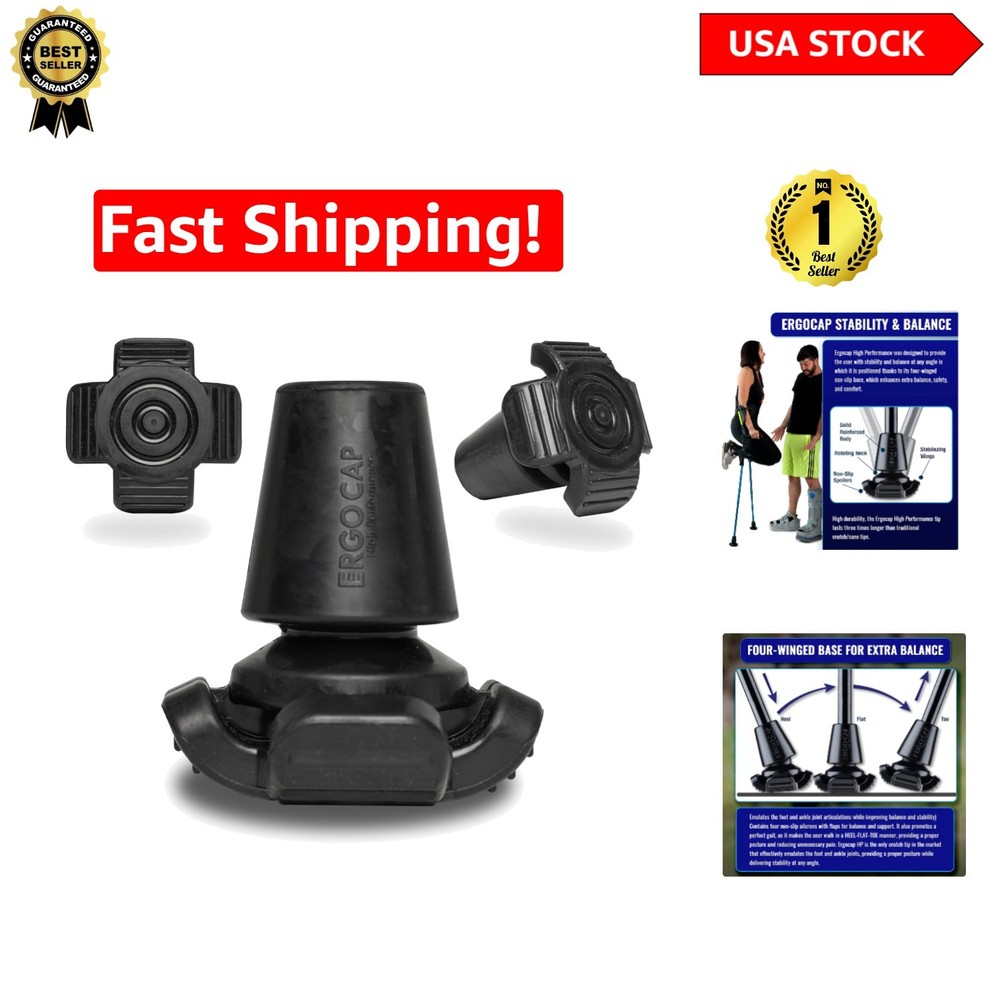Ergocap High Performance Crutch Rubber Tip - Four-Point Stability & Comfort