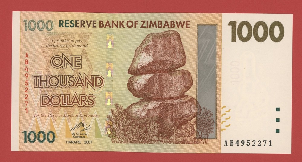 ZIMBABWE  1000  DOLLARS  2007  PICK # 71  UNC.