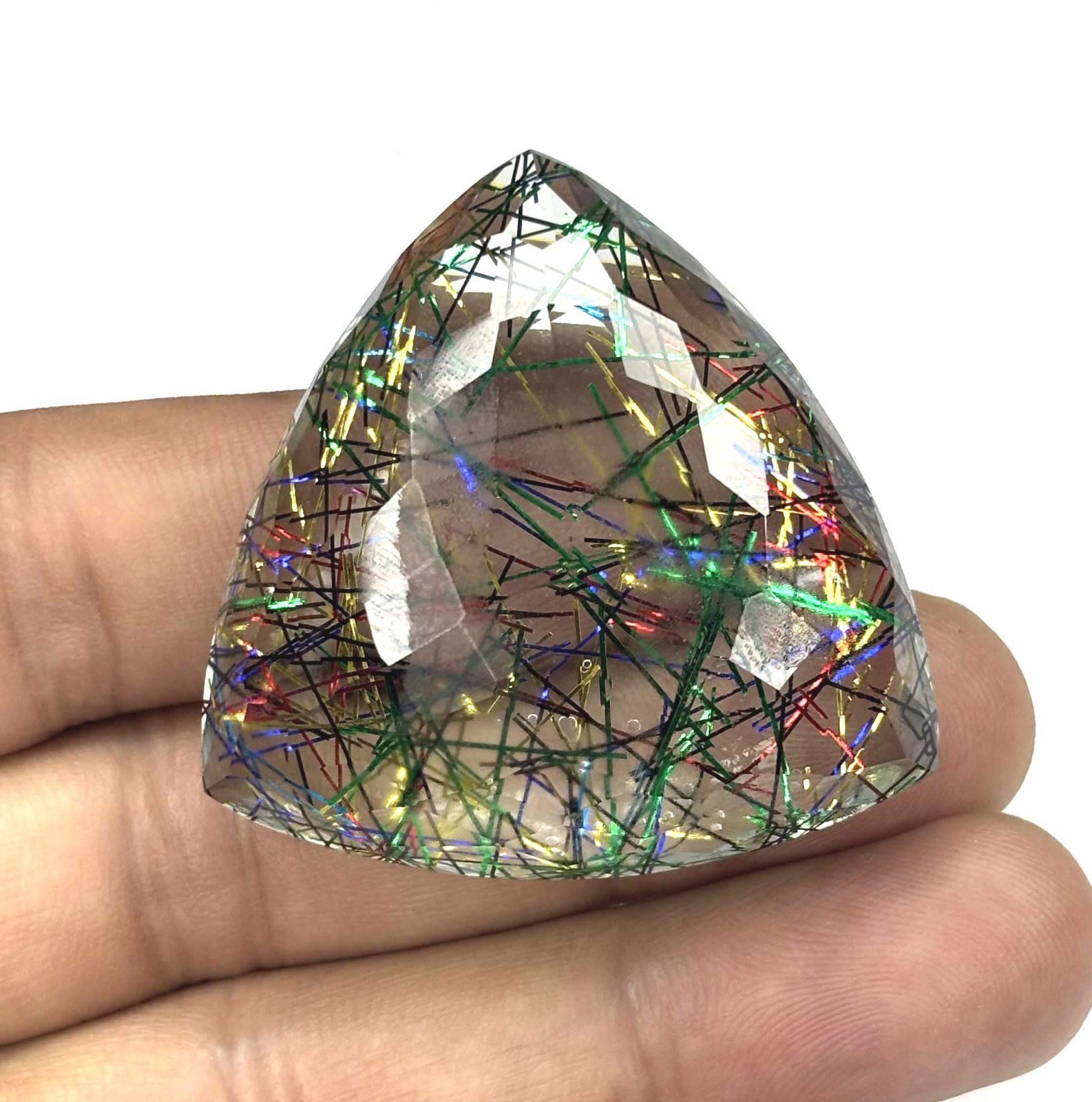 Natural Certified 190 Ct Multicolor Rutilated Quartz Loose Gemstone Trillion Cut