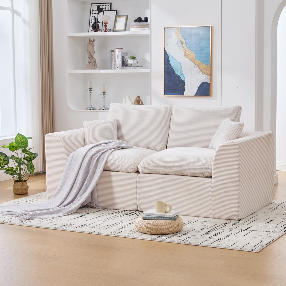 Convertible Modular Sectional Sofa Loveseat Couch w/ 2 Pillows for Small Space