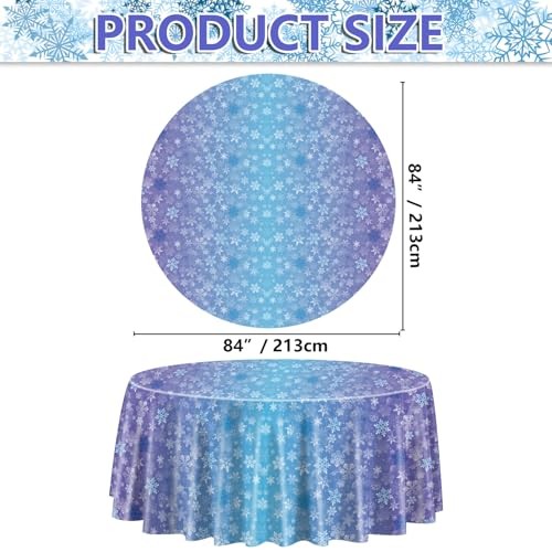 3 Pack Snowflake Tablecloths for Round Table, 84x84'' Blue Purple Plastic