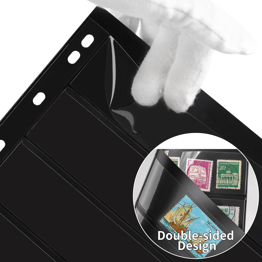10 Sheets 20 Pages Postage Stamp Album Pages, 7 Pockets 7.7X 1.35In Stamp Collec
