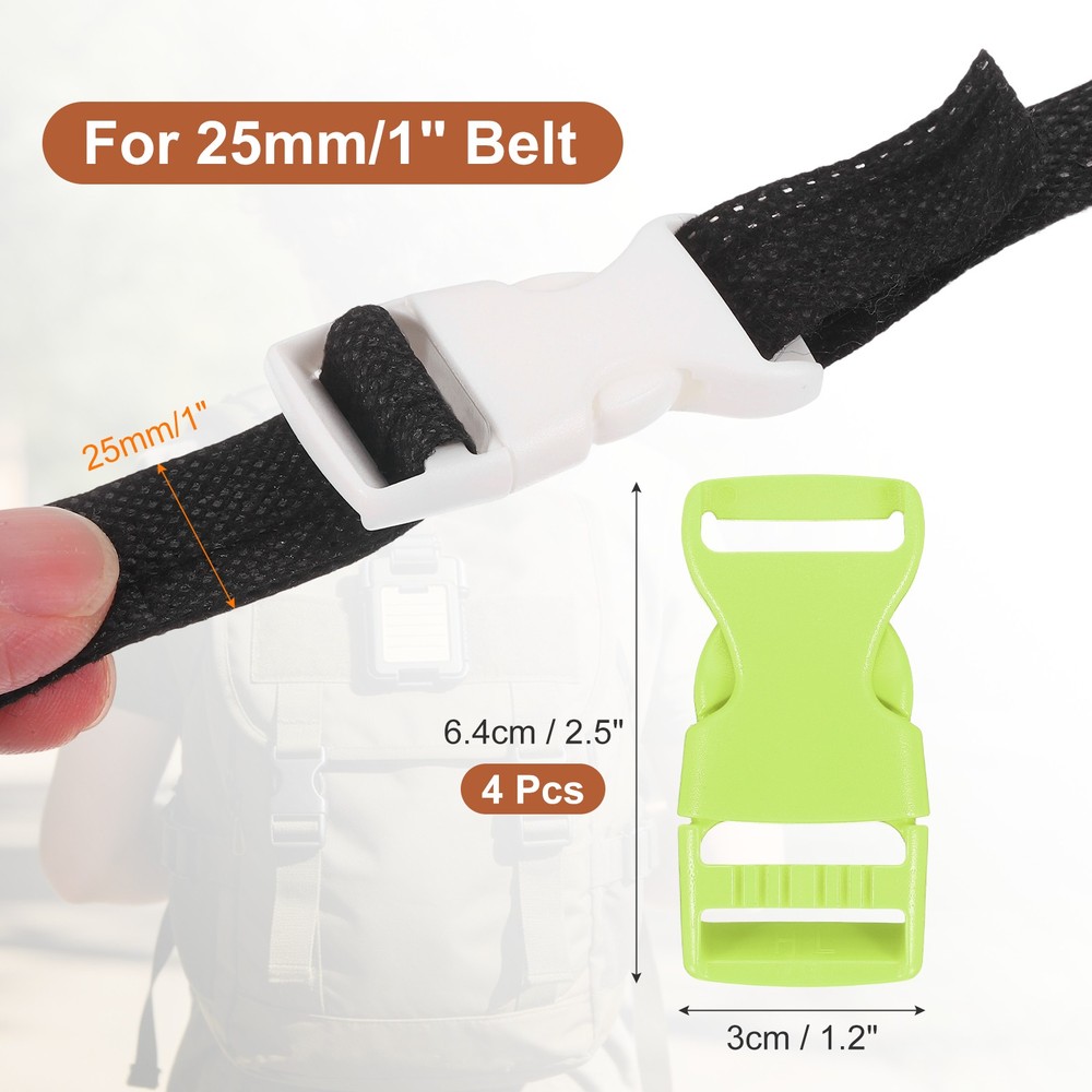 4 Pack Quick Side Release Buckle, 1" Plastic Buckle Clip, Light Green