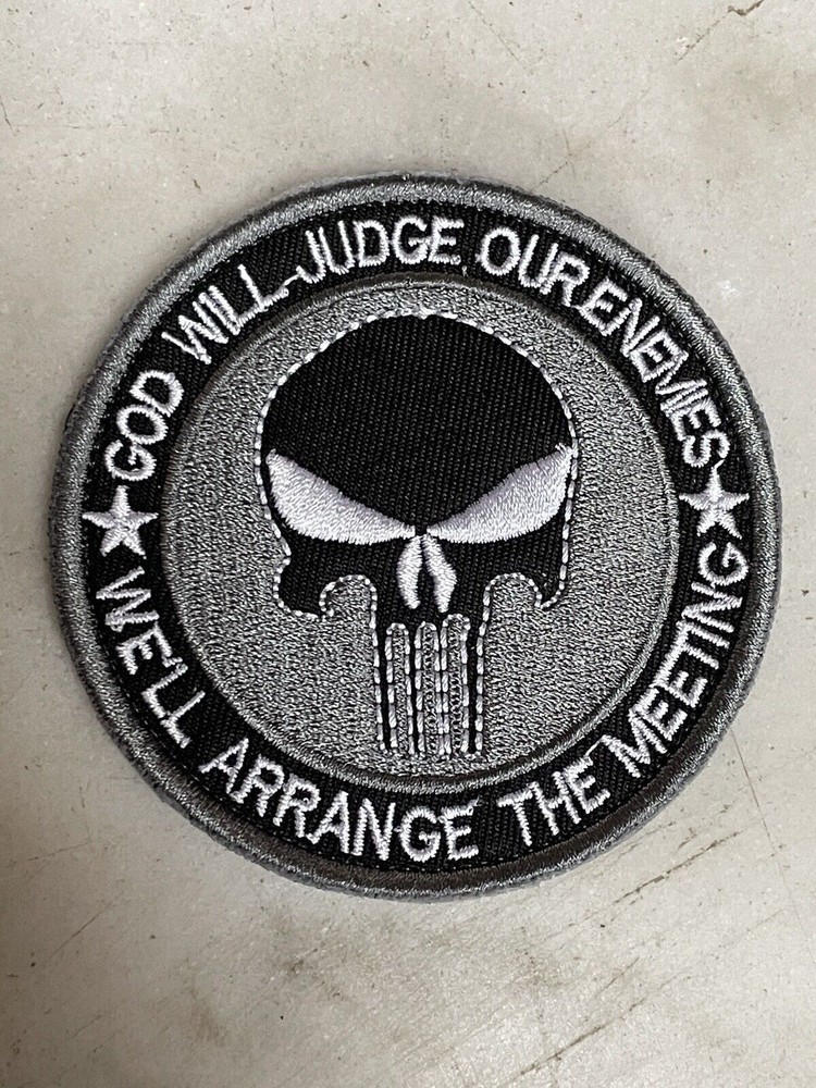 Black/Gray Skull God Will Judge Our Enemies Patch Hook/Loop Back SEAL NSW DEVGRU