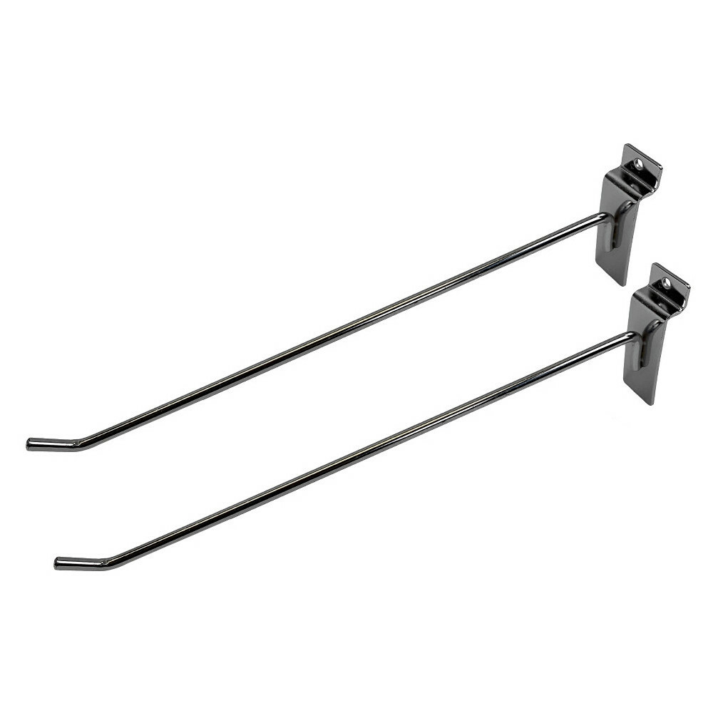 12" Slatwall Hook Panel Display Hooks, 1/4" Thickness Metal, Chrome - PACK 24
