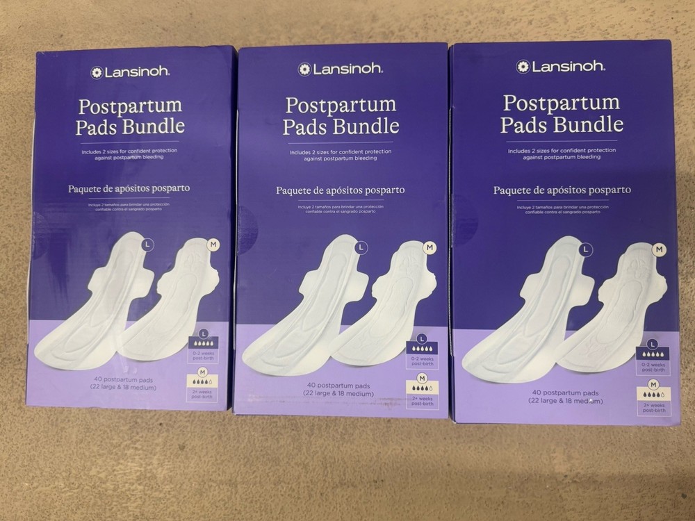 3 Boxes Lansinoh Postpartum Maxi Pads Bundle 40 Count, Heavy Absorbency 2 Sizes