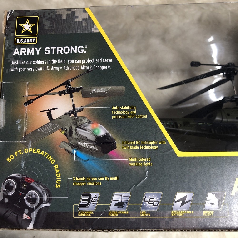 US Army Advanced Attack 3 Channel RC Helicopter Remote Control/Open Box Untested