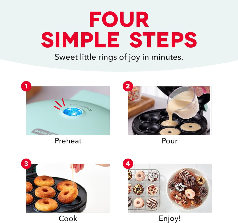 Express Mini Donut Maker - Homemade Dessert Maker - Features Double-Sided, Non-S