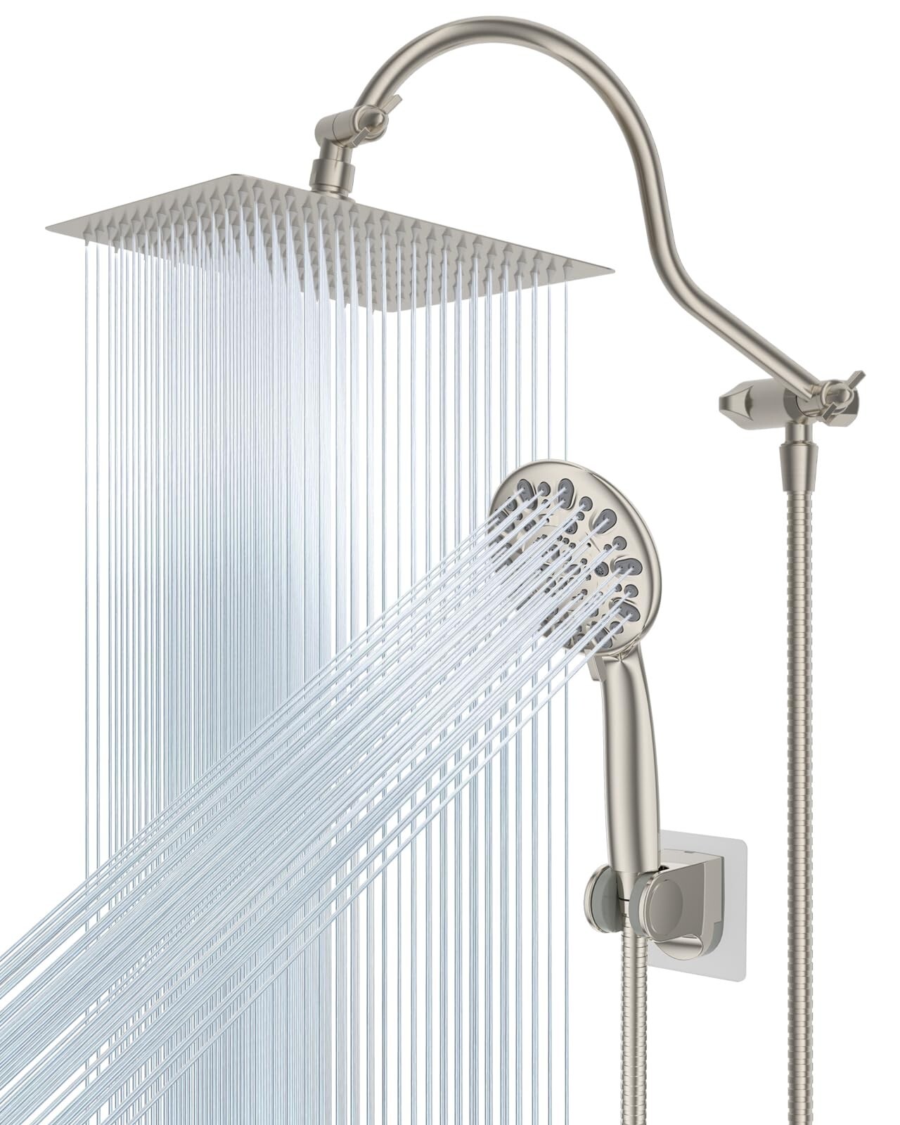 12'' Rain Shower Head Combo High Pressure Rainfall Shower Head Brushed Nickel US
