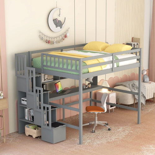Full Size Loft Bed with Desk & Storage Staircases Full Size Loft Bunk Bed Frames