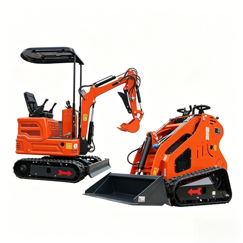 1 Ton Mini Excavator + 13.5HP Mini Skid Steer Loader Bundle Combo Set Free Ship