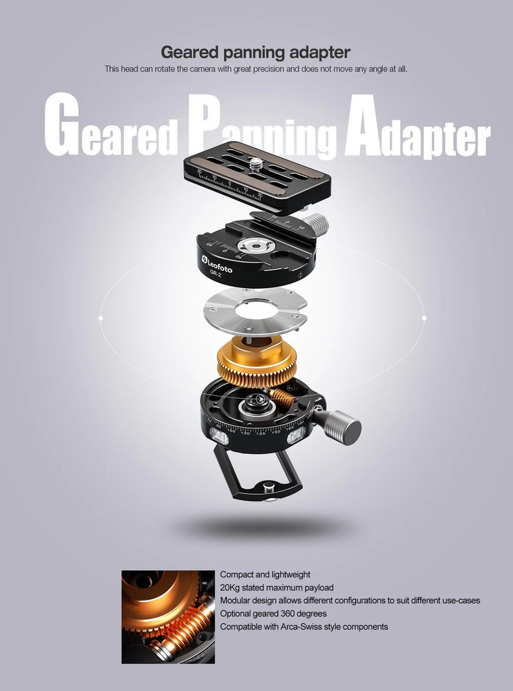 Leofoto GR-2 Geared Panning Adapter | Arca Compatible