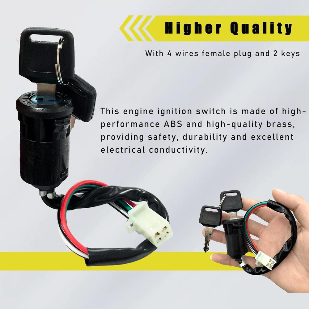 Motorcycle Ignition Switch, 4 Wire Pin Ignition Switch with 2 Keys, Key Locking