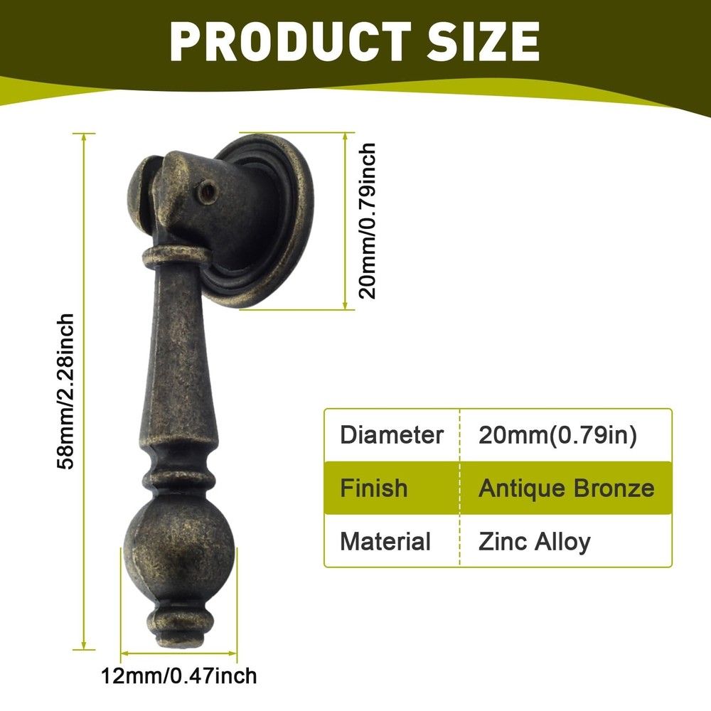 2 Pack Vintage Cabinet Pulls Knobs, Decorative Antique Bronze Pendant Pulls H...