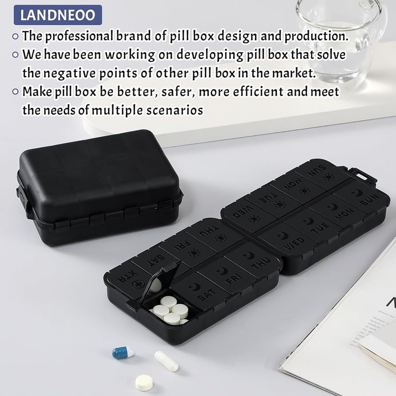 Foldable Pill Organizer Portable Double Protection Easy Open Extra Compartments