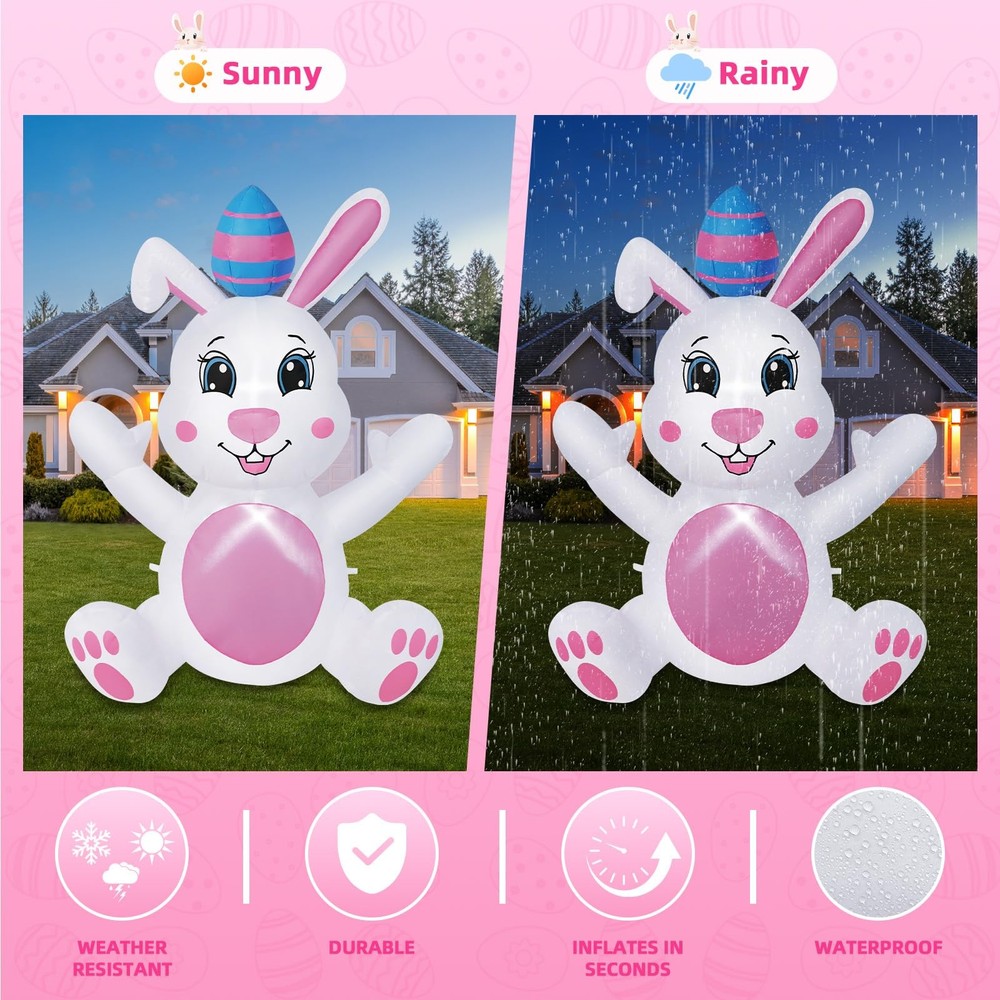 BRDJade 4FT Easter Bunny Inflatable Outdoor Decorations, White