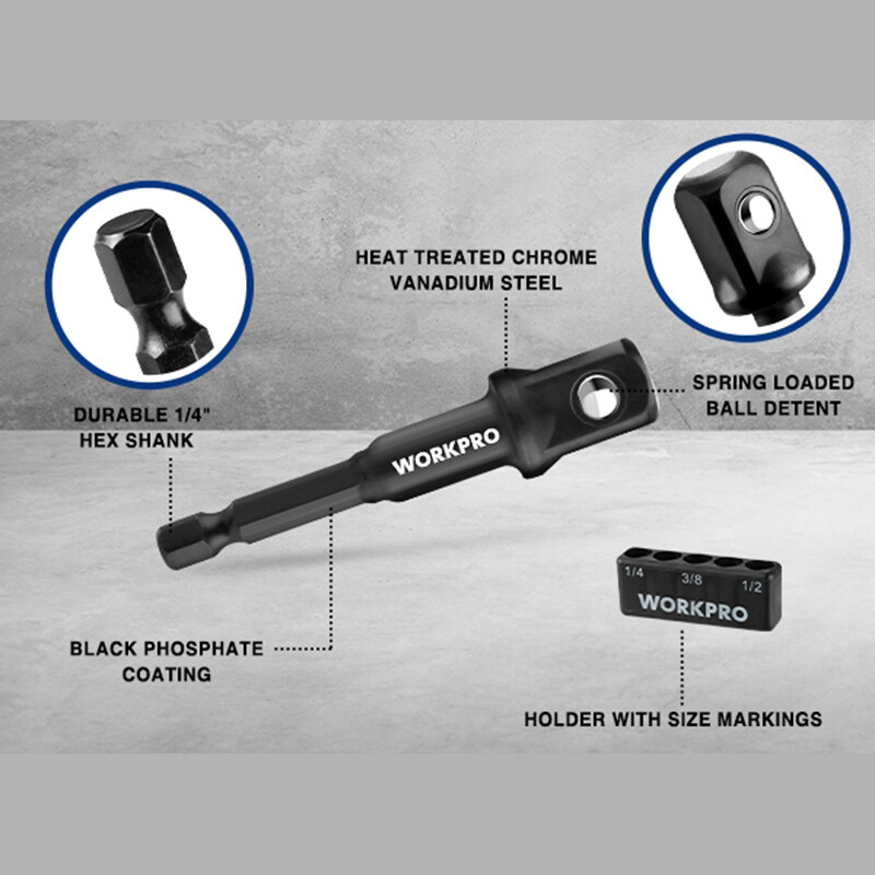 WORKPRO 6PC Socket Adapter Extension Set 1/4 3/8 1/2 Drive Impact Extension Bits