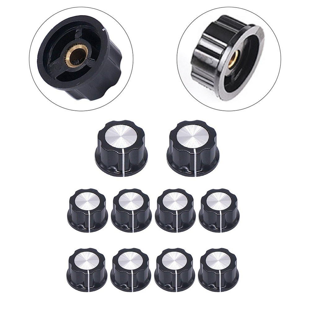 Premium 10pcs Potentiometer Knobs Silver Tone Top Rotary Knobs (Black A03)