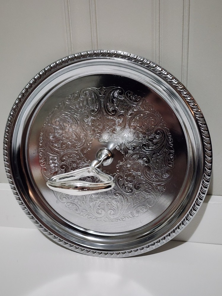 Vintage Silver Serving Tray with Handle 8" in Diameter
