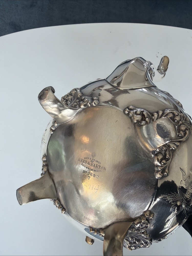 Reed & Barton 3602 Silverplate Hollowware Tea Coffee Pot Floral Pattern