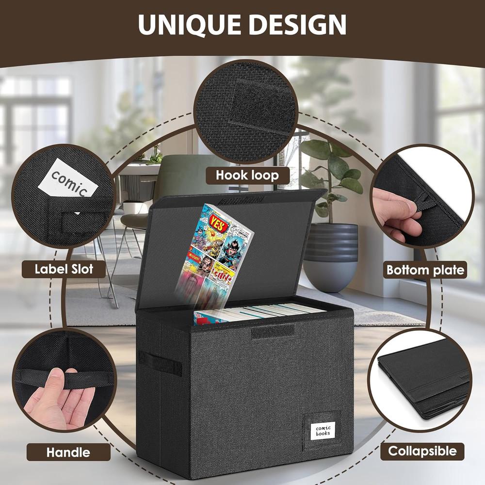 3 Pack Comic Book Storage, Comic Book Box Collapsible and Stackable Comic Short