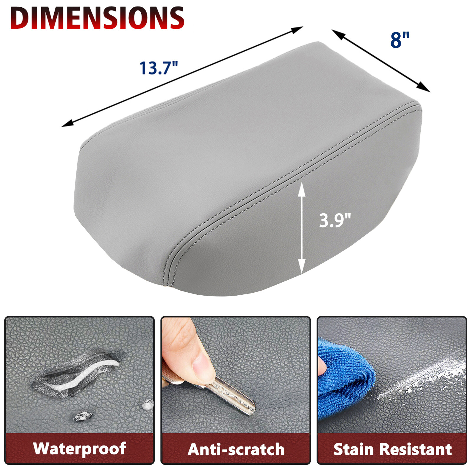 Fits 2008-2013 Toyota Highlander Leather Center Console Armrest Lid Cover Gray