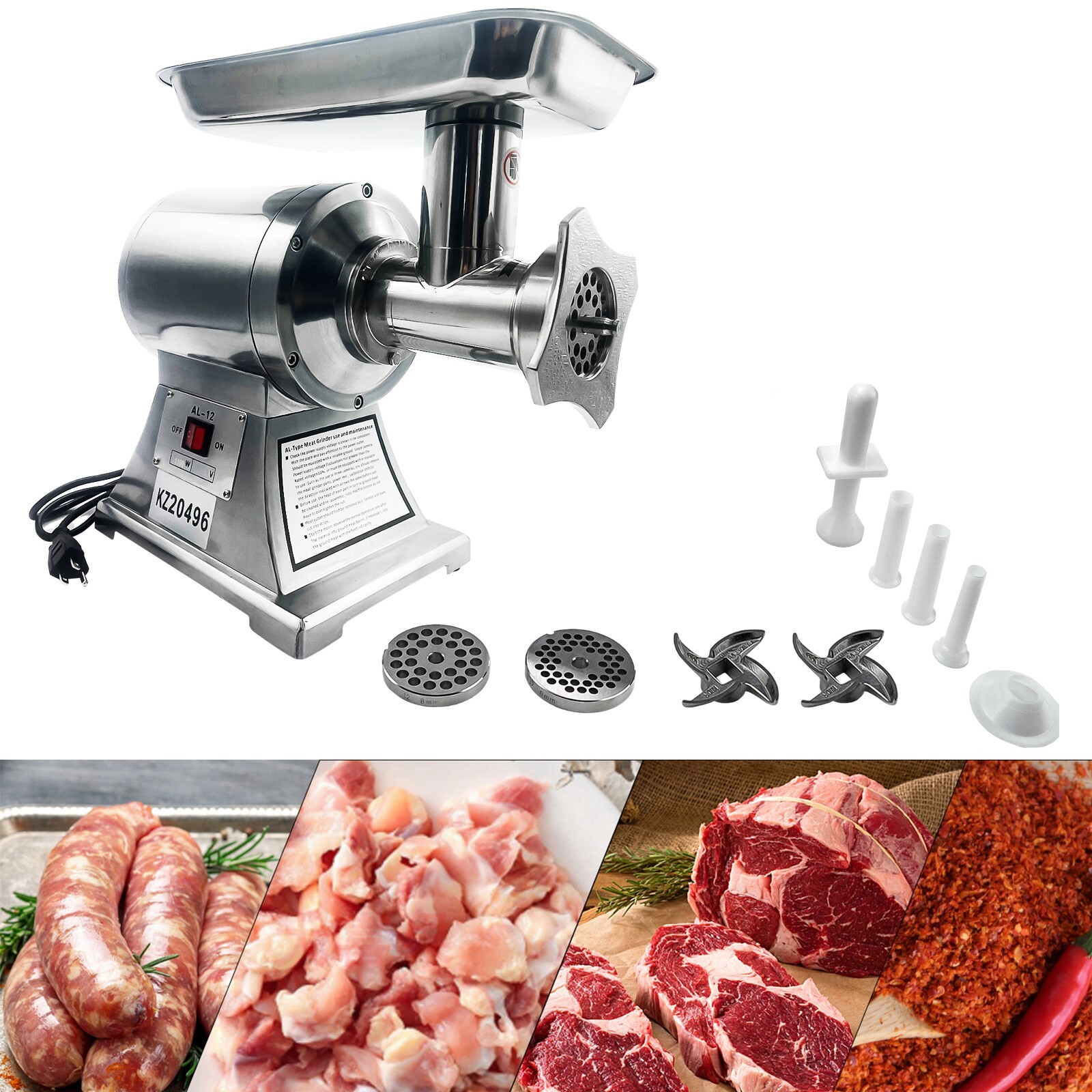 1.5HP Commercial Electric Meat Grinder 1100W Stainless Steel 550lbs/h Heavy Duty