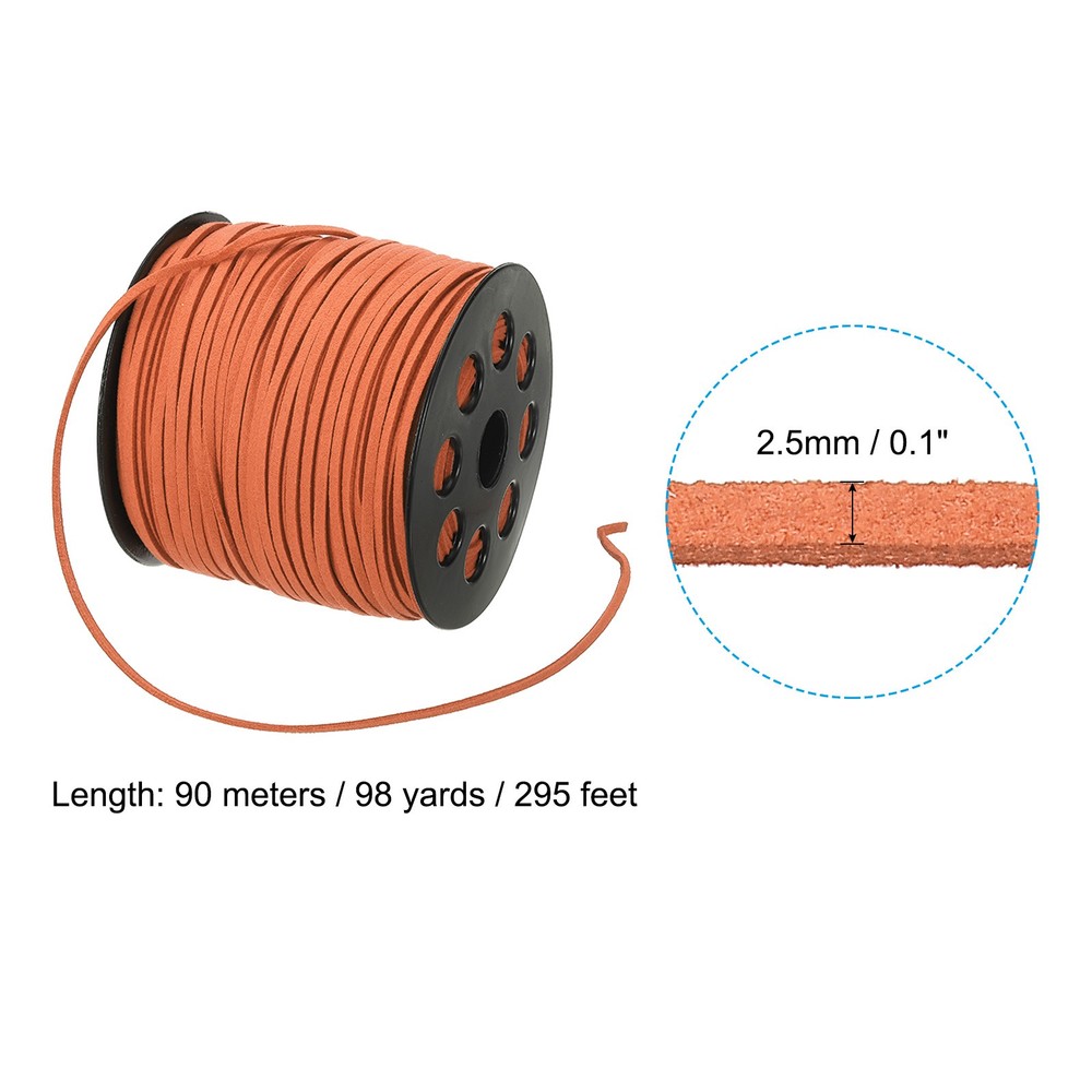 Suede Lanyard String with Roll Spool 2.5mm 98 Yard, Flat Microfiber Cord, Orange