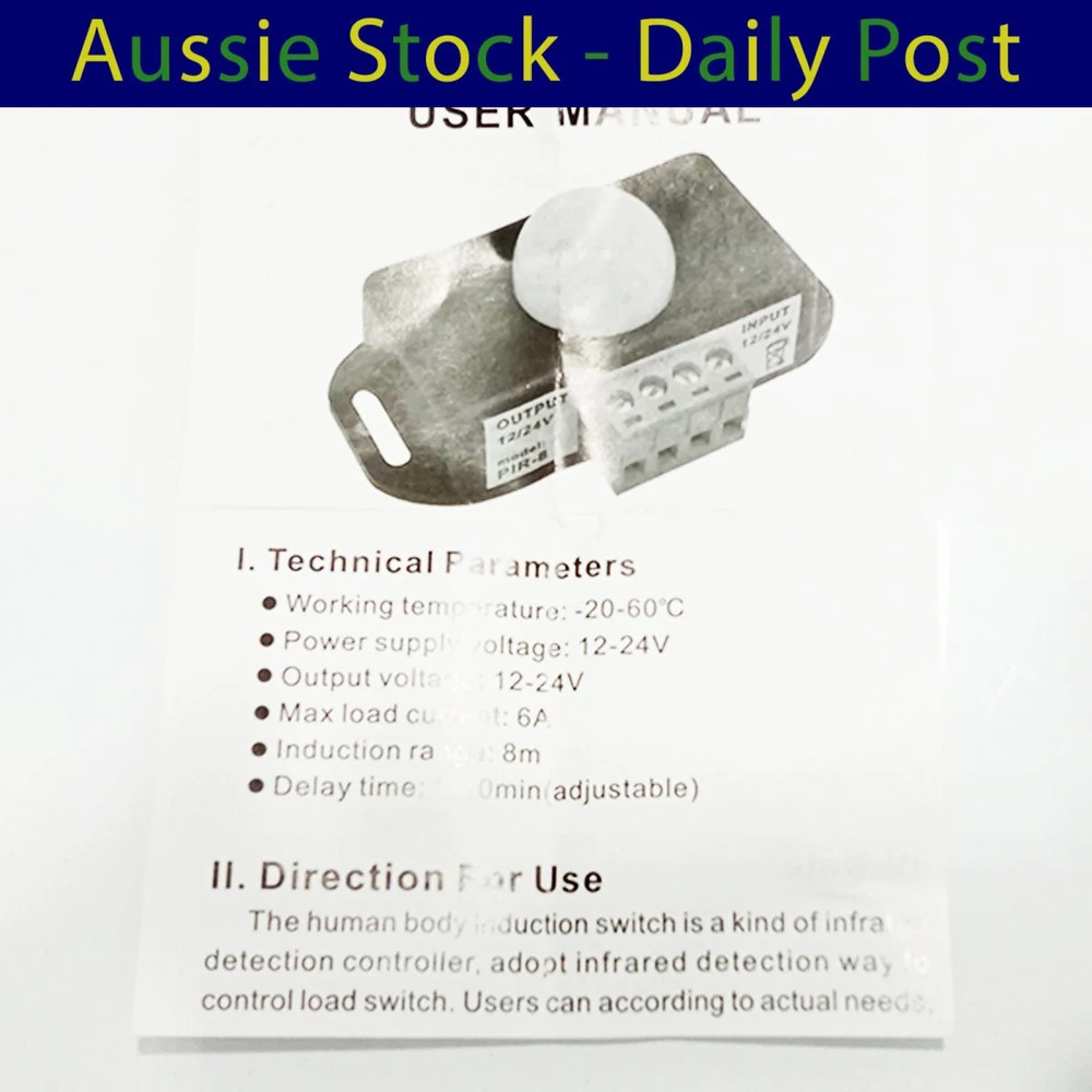 DC 12V 24V 6A Adjustable PIR Motion Sensor Switch Automatic Light Control Switch