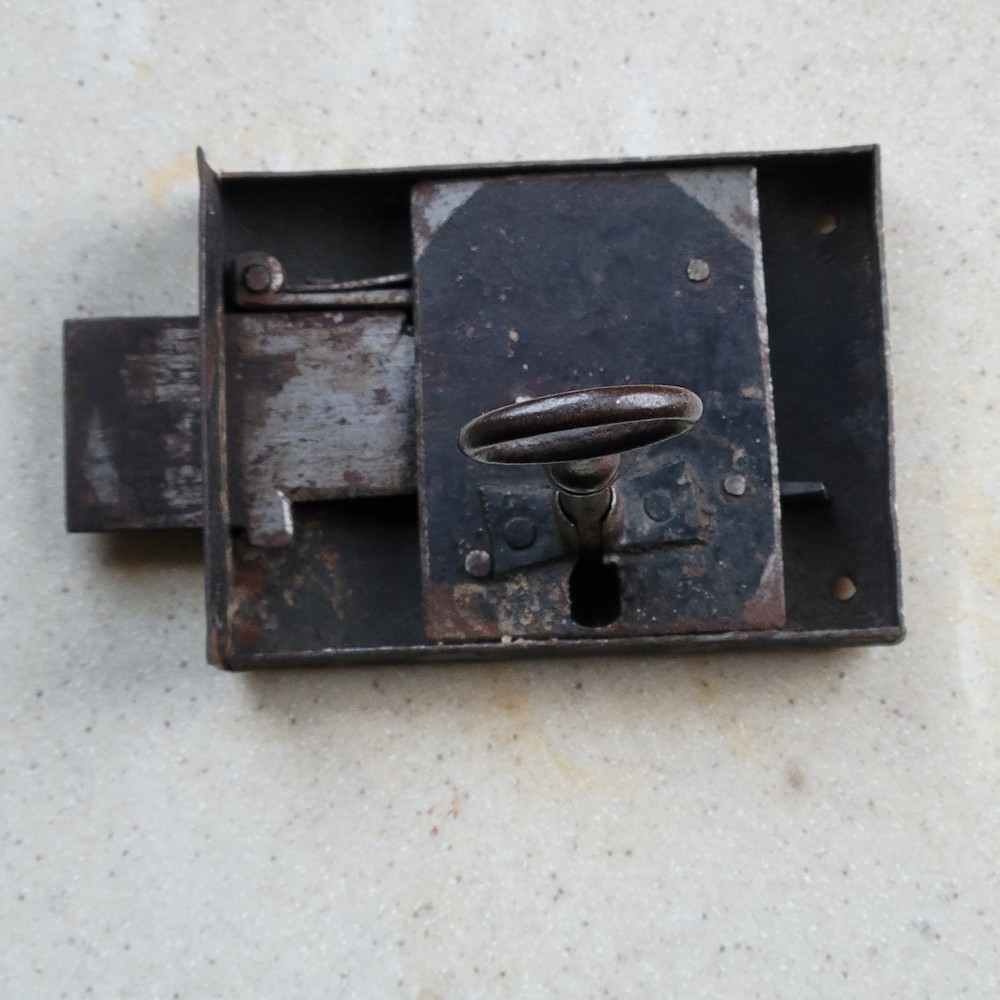 Antique Rusty Primitive Small Iron Lock with Key