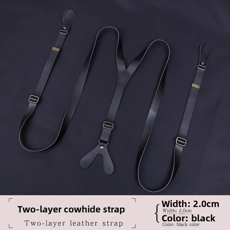 20Mm Two-layer Leather Braces Suspenders Adjustable with Button Hole for Work