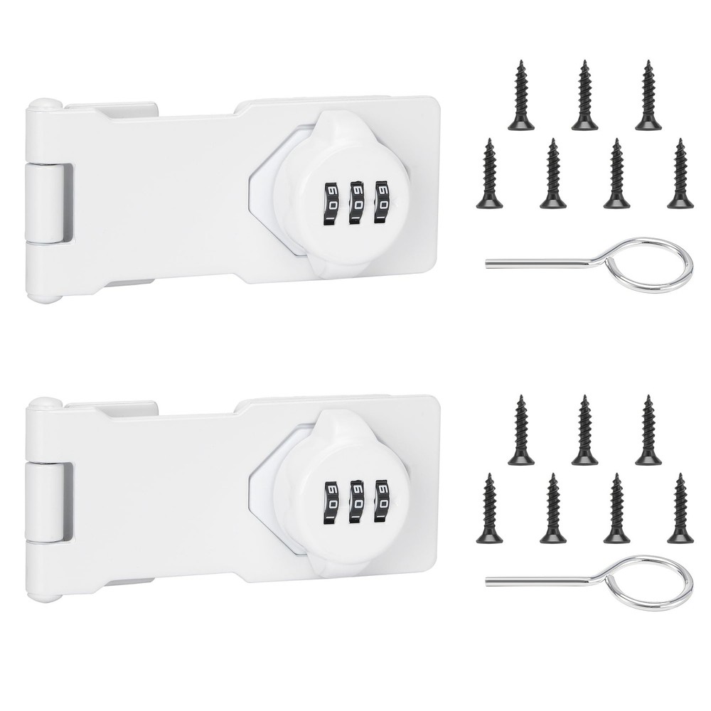 2 PCS Keyless Cabinet Lock 3Digit Combination Code Hasp Latch White 4.5 Inch