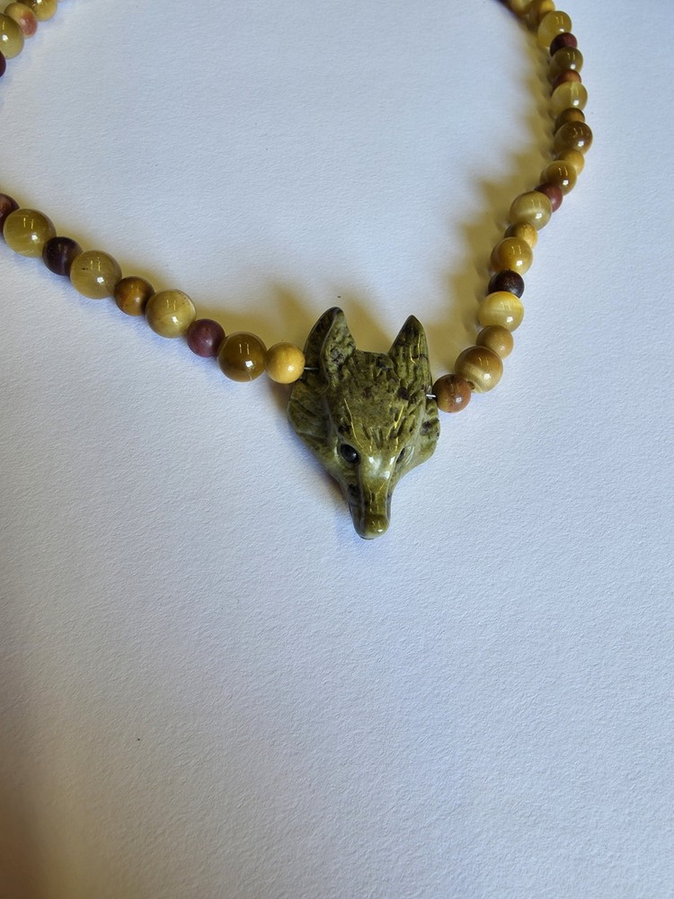 Carved Stone Wolf Fox Head Neclace