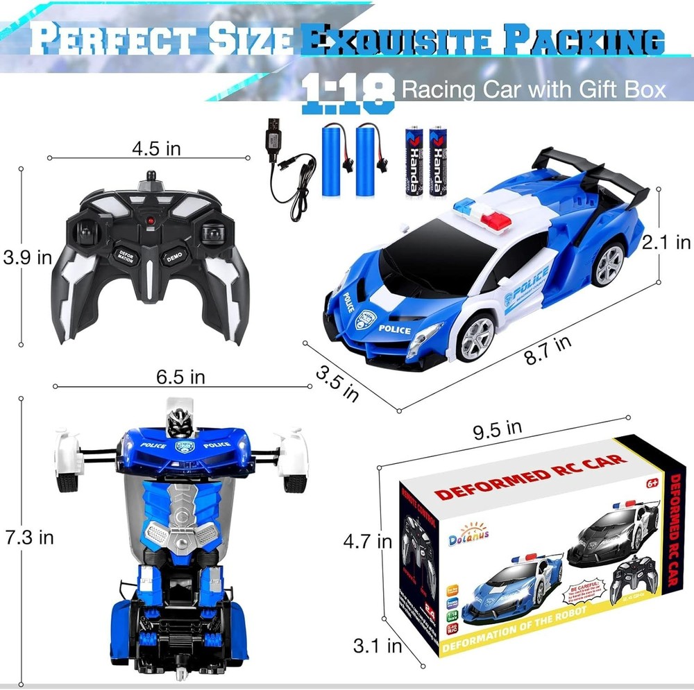 Coche teledirigido Dolanus, robot transformable, azul y blanco