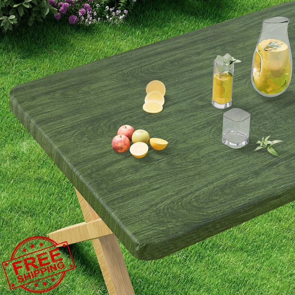 misaya Rectangular Vinyl Tablecloth Fitted 30x96 inch Waterproof Green