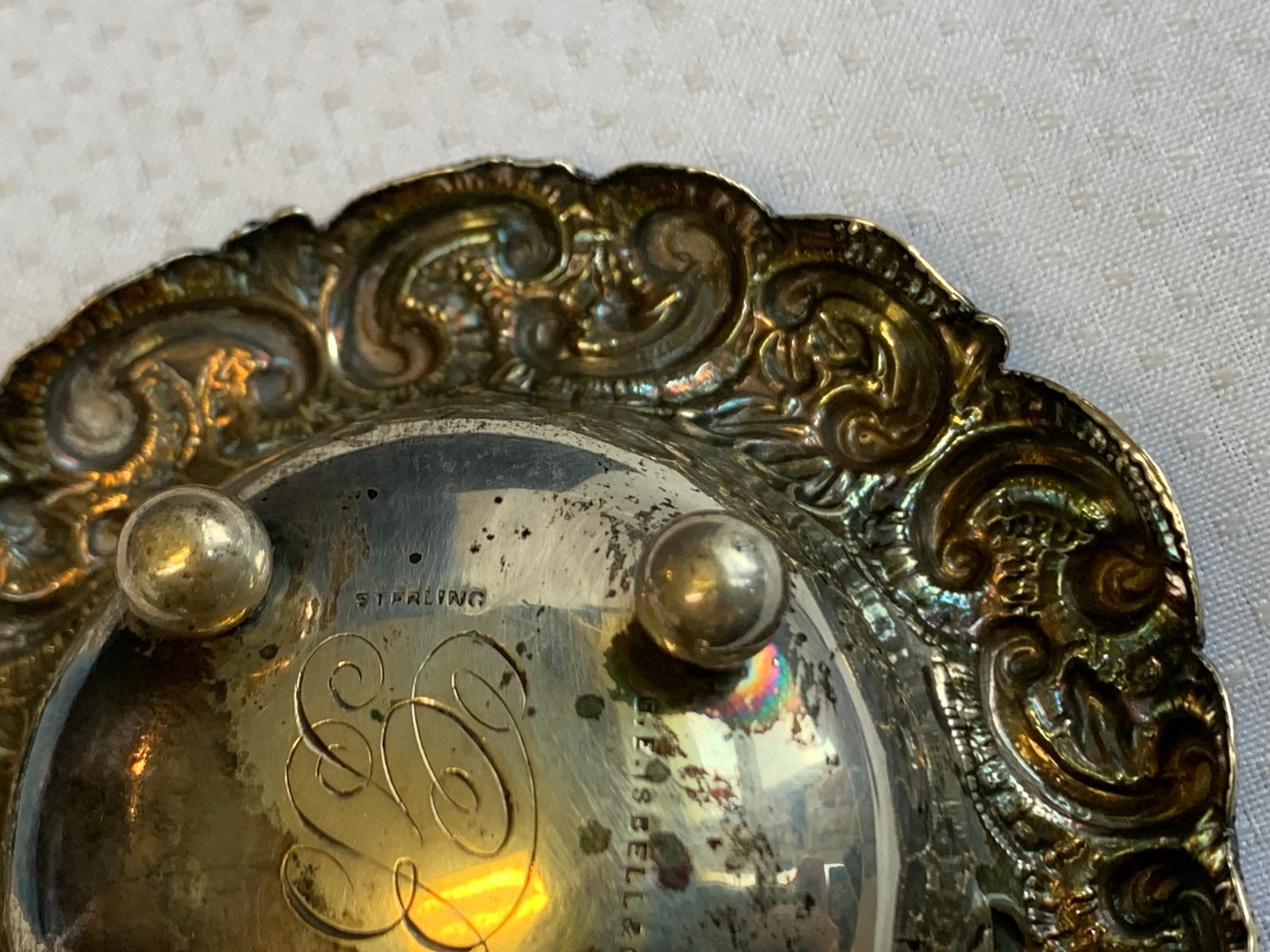 Antique Sterling Silver Condiment Dish Master Salt Cellar 36.66g Floral Repousse