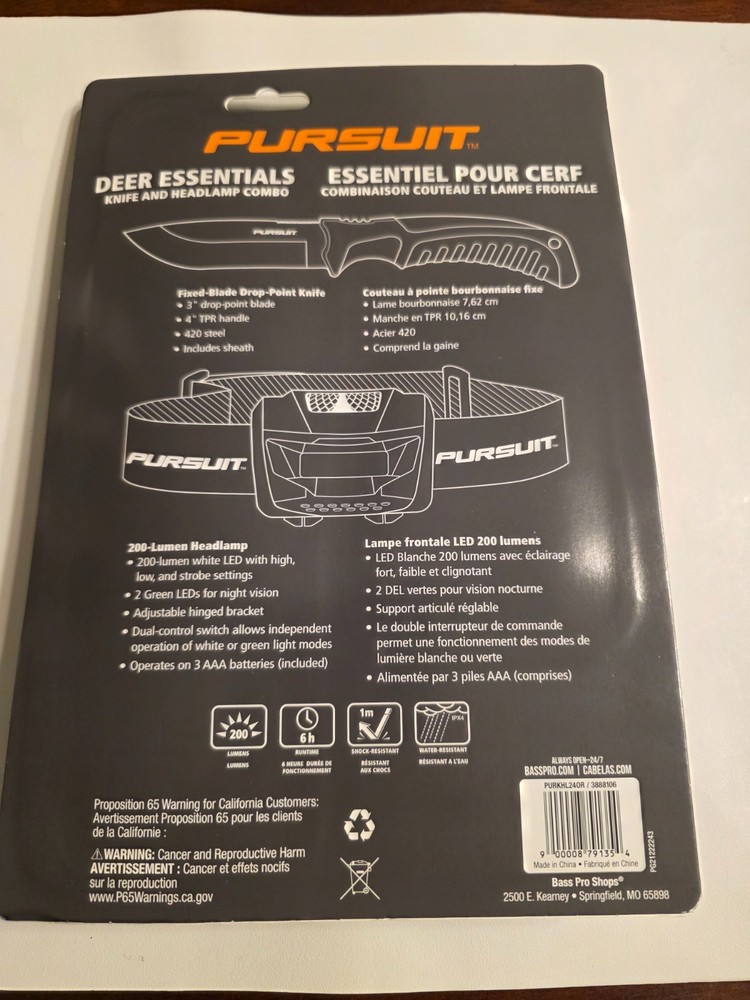 PURSUIT DEER ESSENTIALS KNIFE & HEADLAMP COMBO