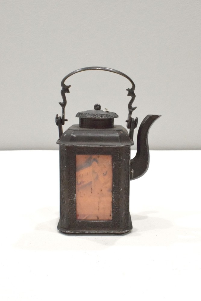 Chinese Cast Metal Painted Glass Teapot