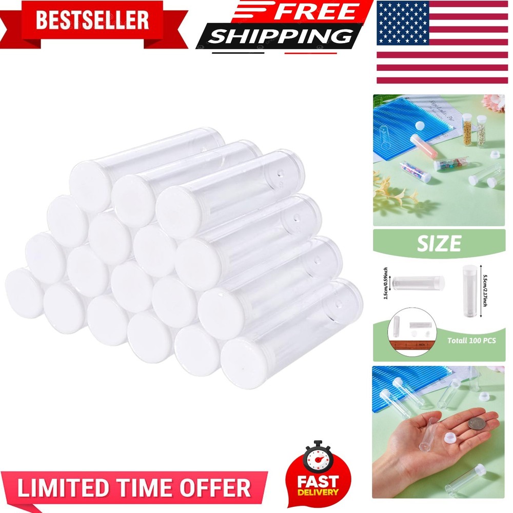 100Pcs Transparent Clear Plastic Small Empty Storage Tubes Bead Container Set...